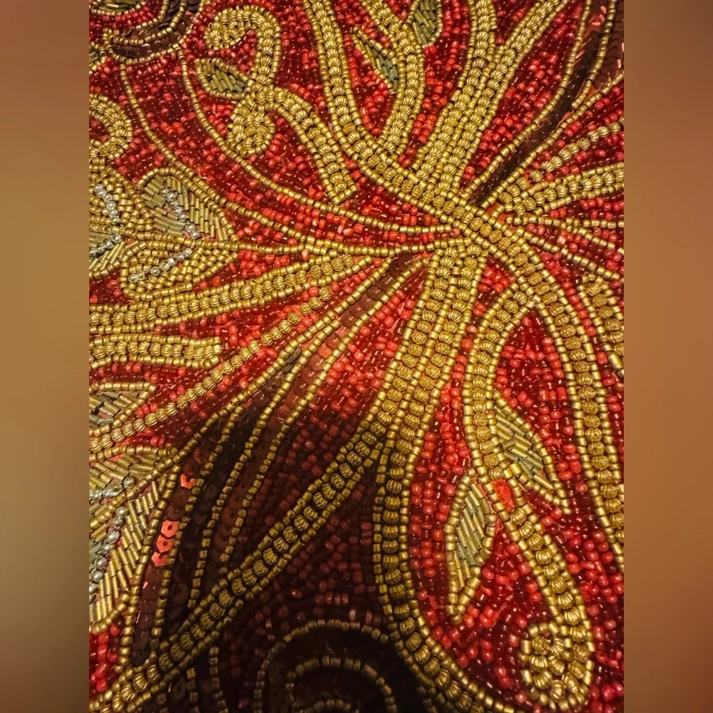 Glass Beaded Table Runner Cotton Craft Leaf/Floral Tableware 11x35 Made in India